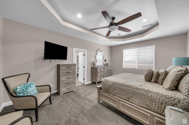 3334 W 2700 S, Hurricane, UT 84737 - bedroom with a raised ceiling, light colored carpet, a ceiling fan, recessed lighting, and ensuite bathroom