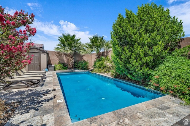3334 W 2700 S, Hurricane, UT 84737 - view of pool with a storage shed, a fenced backyard, and a patio