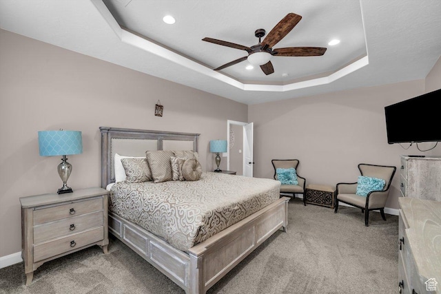 3334 W 2700 S, Hurricane, UT 84737 - bedroom with light colored carpet, a raised ceiling, recessed lighting, and a ceiling fan