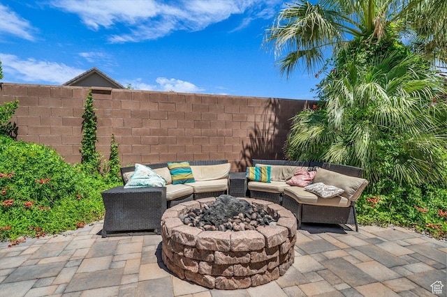3334 W 2700 S, Hurricane, UT 84737 - view of patio with an outdoor living space with a fire pit