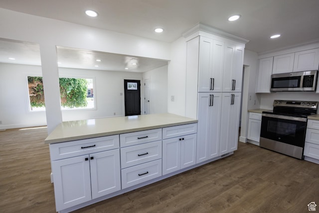 875 N 50 W, Orem, UT 84057 - kitchen featuring stainless steel appliances, wood finished floors, white cabinetry, light countertops, and recessed lighting