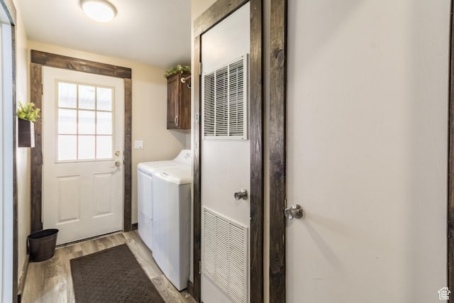 5375 N Canal Rd, Lapoint, UT 84039 - laundry area featuring cabinet space, separate washer and dryer, and light wood-style flooring