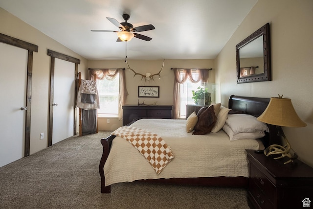 5375 N Canal Rd, Lapoint, UT 84039 - bedroom featuring carpet floors, lofted ceiling, and ceiling fan