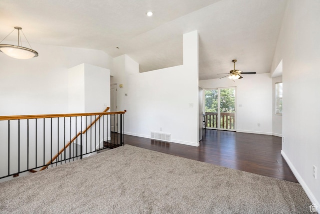 902 W 4200 S, Riverdale, UT 84405 - carpeted empty room featuring ceiling fan, wood finished floors, and high vaulted ceiling