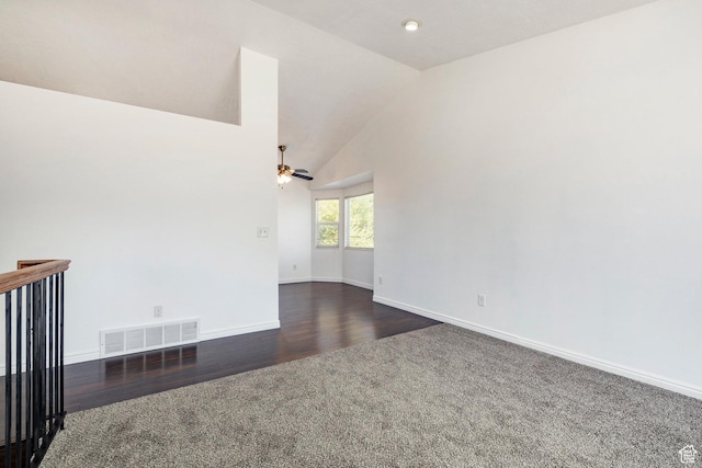 902 W 4200 S, Riverdale, UT 84405 - carpeted empty room featuring ceiling fan, vaulted ceiling, and wood finished floors