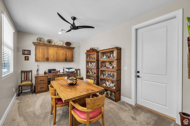 2751 S 3970 W, Hurricane, UT 84737 - dining area with light colored carpet, an office area, and ceiling fan