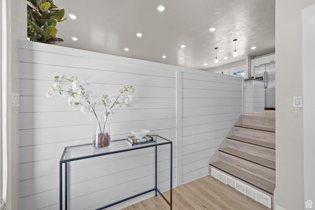 2111 W 5800 S, Roy, UT 84067 - hallway featuring wood finished floors, recessed lighting, and stairway