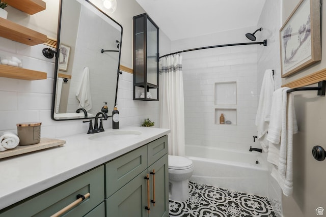 2038 W 8970 S, West Jordan, UT 84088 - bathroom with vanity, shower / bath combination with curtain, tile patterned flooring, and tasteful backsplash