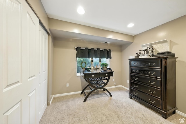 11803 Burkwood Ln, Draper, UT 84020 - bedroom featuring light carpet, recessed lighting, a closet, and a desk