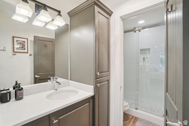2025 Canyons Resort Dr Unit I1, Park City, UT 84098 - bathroom featuring a shower stall, vanity, and wood finished floors