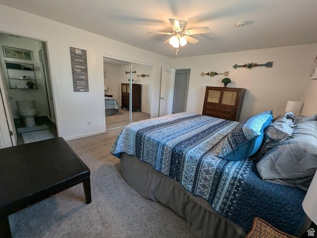 1704 S Sorrento Dr, Woods Cross, UT 84087 - carpeted bedroom with a closet, a ceiling fan, and connected bathroom