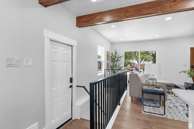 482 N Brook Ave E, Tooele, UT 84074 - foyer entrance with beam ceiling, wood finished floors, and recessed lighting