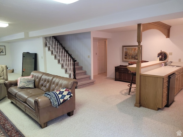 1360 Lakeview Dr, Bountiful, UT 84010 - living room with light colored carpet and stairway