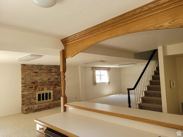 1360 Lakeview Dr, Bountiful, UT 84010 - basement with carpet, stairs, and a fireplace