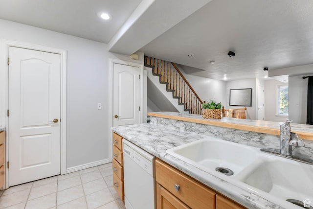 4072 S 300 E Unit 8, Salt Lake City, UT 84107 - kitchen featuring white dishwasher, light tile patterned floors, light countertops, and recessed lighting