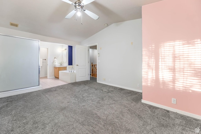 4072 S 300 E Unit 8, Salt Lake City, UT 84107 - unfurnished bedroom with lofted ceiling, carpet flooring, connected bathroom, and ceiling fan