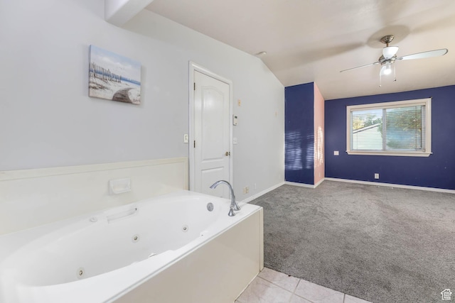 4072 S 300 E Unit 8, Salt Lake City, UT 84107 - bathroom featuring a whirlpool tub, a ceiling fan, and lofted ceiling