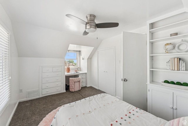 2353 E Logan Cir, Salt Lake City, UT 84108 - bedroom featuring carpet, lofted ceiling, and ceiling fan
