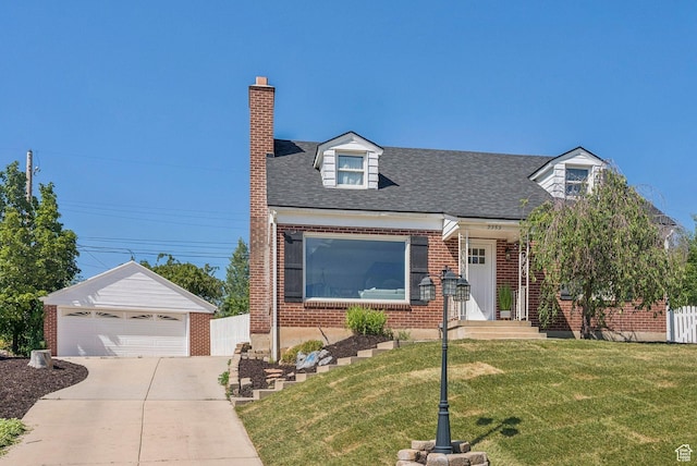 2353 E Logan Cir, Salt Lake City, UT 84108 - new england style home with brick siding, an outdoor structure, a detached garage, and roof with shingles