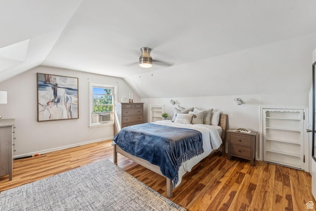 2353 E Logan Cir, Salt Lake City, UT 84108 - bedroom featuring light wood-style floors, vaulted ceiling, and ceiling fan