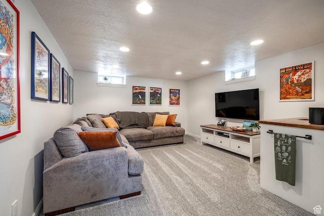 2605 E Simpson Ave, Salt Lake City, UT 84109 - living room with recessed lighting, carpet, and a textured ceiling