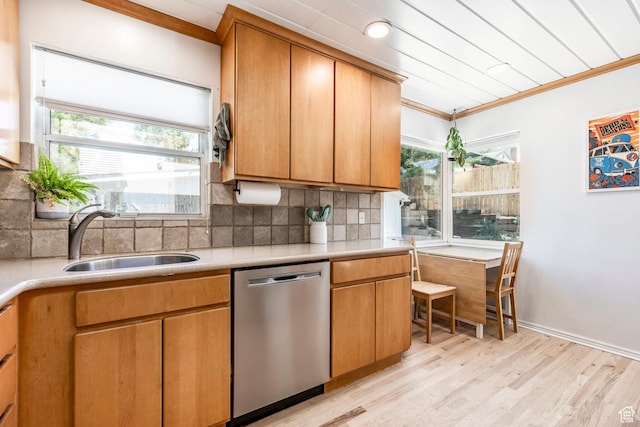 2605 E Simpson Ave, Salt Lake City, UT 84109 - kitchen with dishwasher, tasteful backsplash, crown molding, healthy amount of natural light, and recessed lighting