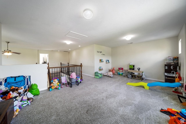 202 S 2035 W, Lehi, UT 84043 - rec room featuring carpet flooring, attic access, and a ceiling fan