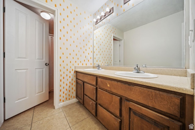 202 S 2035 W, Lehi, UT 84043 - bathroom featuring wallpapered walls, double vanity, and tile patterned floors