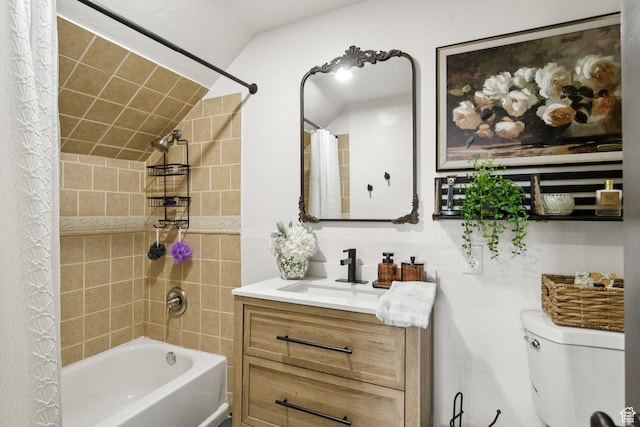 175 Grove Creek Dr N, Pleasant Grove, UT 84062 - full bathroom featuring vanity, lofted ceiling, and shower / bath combo