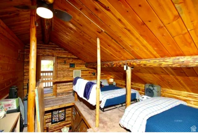 260 E Jensen Trl, Hatch, UT 84735 - bedroom featuring wooden ceiling, vaulted ceiling, and wood walls