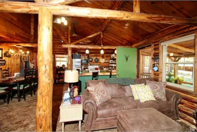 260 E Jensen Trl, Hatch, UT 84735 - living room with wood ceiling and rustic walls