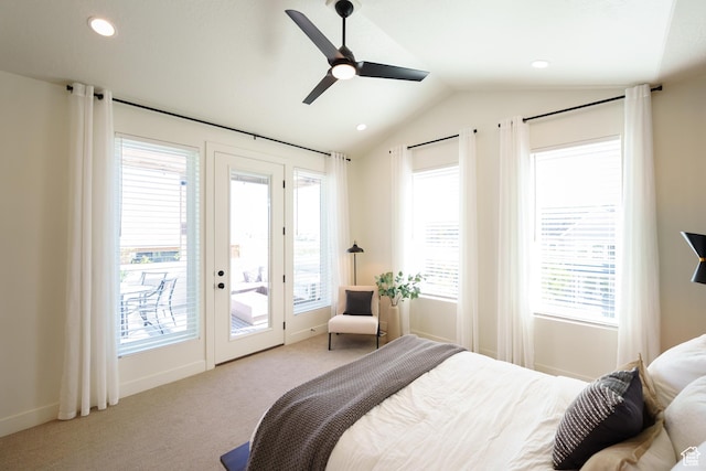 11378 S Aqua St W Unit 229, South Jordan, UT 84009 - bedroom with access to outside, lofted ceiling, carpet flooring, multiple windows, and ceiling fan