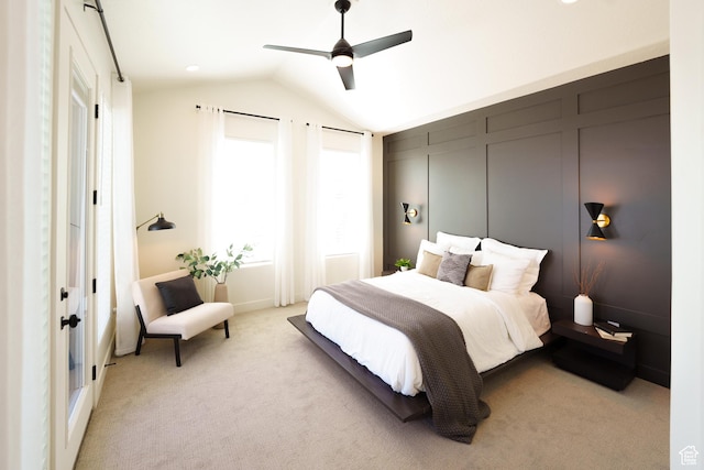 11378 S Aqua St W Unit 229, South Jordan, UT 84009 - bedroom featuring vaulted ceiling, light colored carpet, and a ceiling fan