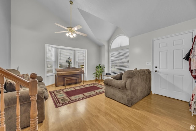 3820 Foxglen Dr, Roy, UT 84067 - living area featuring ceiling fan, wood finished floors, and lofted ceiling