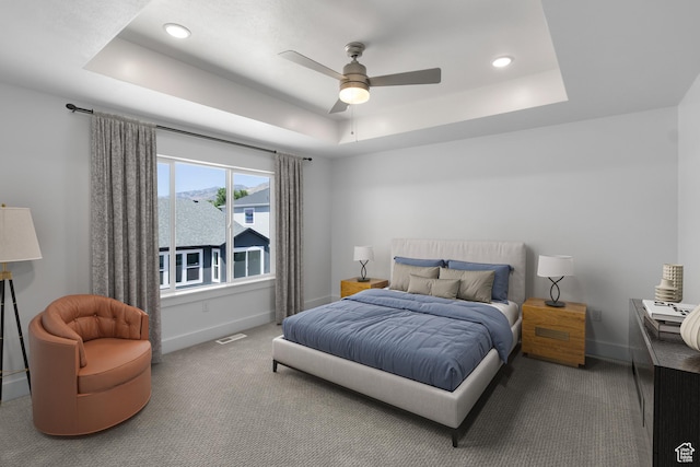 201 E 580 N, Providence, UT 84332 - bedroom featuring a tray ceiling, carpet, recessed lighting, and a ceiling fan