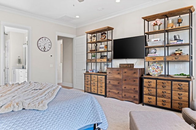 2918 E Willow Tree Ln, St George, UT 84790 - bedroom featuring recessed lighting, crown molding, and carpet