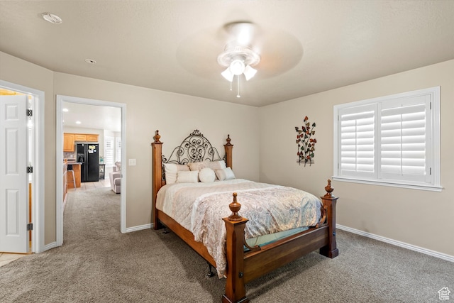 2265 N 515 E, North Ogden, UT 84414 - bedroom with black fridge with ice dispenser, light carpet, and a ceiling fan