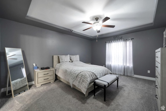 5198 W Courtly Ln, Herriman, UT 84096 - bedroom with a raised ceiling, carpet, and ceiling fan
