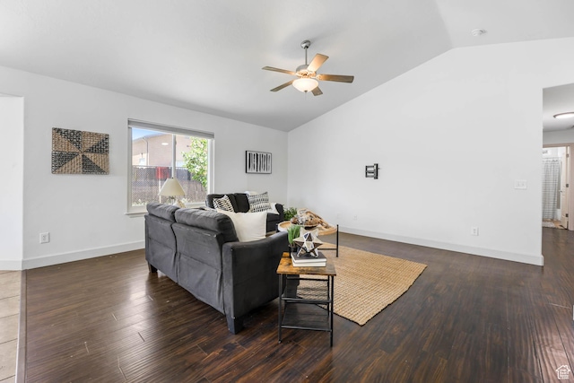 6228 S Waller Ln, West Jordan, UT 84081 - living room with lofted ceiling, ceiling fan, and wood finished floors