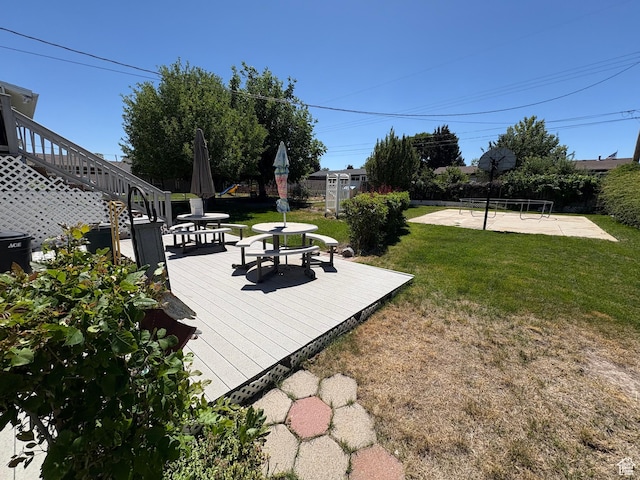 4208 S 4205 W, West Valley City, UT 84120 - view of yard featuring a deck, outdoor dining area, and stairway