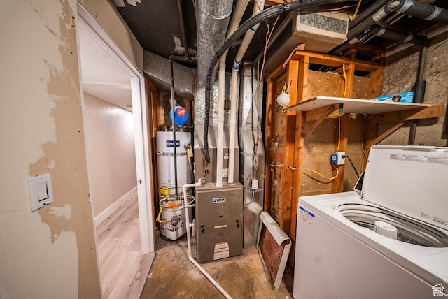 252 E 1000 N, Logan, UT 84321 - utility room featuring strapped water heater, washer / dryer, and heating unit