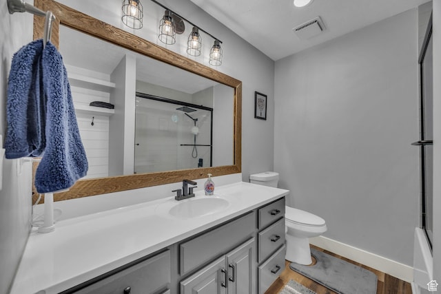 1834 N 200 E, Centerville, UT 84014 - bathroom with a shower with shower door, vanity, and wood finished floors