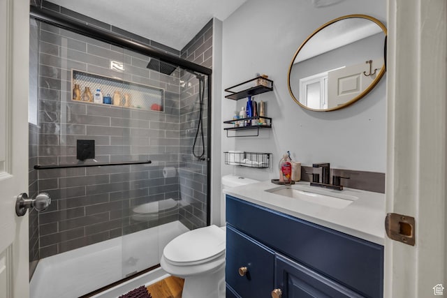 1834 N 200 E, Centerville, UT 84014 - bathroom with vanity, a shower stall, and wood finished floors