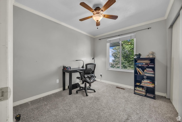 1834 N 200 E, Centerville, UT 84014 - carpeted office space featuring a ceiling fan and ornamental molding