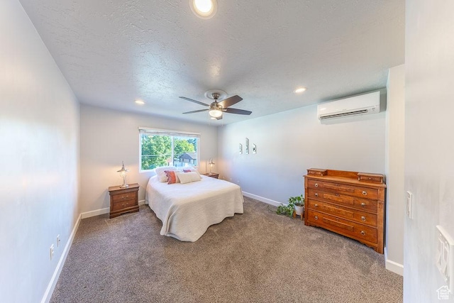 788 E 8230 S, Sandy, UT 84094 - bedroom featuring a wall mounted AC, carpet, a textured ceiling, ceiling fan, and recessed lighting