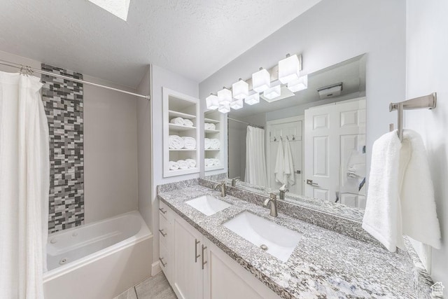 788 E 8230 S, Sandy, UT 84094 - bathroom featuring double vanity, a textured ceiling, and shower / bath combination with curtain