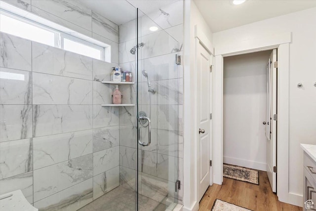 3380 W 3275 N, Plain City, UT 84404 - full bath featuring a shower stall, vanity, and wood finished floors