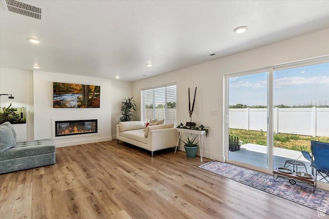 3380 W 3275 N, Plain City, UT 84404 - living room with light wood-style floors, a glass covered fireplace, and recessed lighting