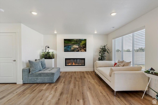 3380 W 3275 N, Plain City, UT 84404 - living area featuring light wood-style flooring, a glass covered fireplace, and recessed lighting
