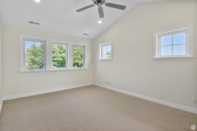 889 S Sego Lily Way, Mapleton, UT 84664 - unfurnished room featuring ceiling fan, recessed lighting, vaulted ceiling, and carpet floors